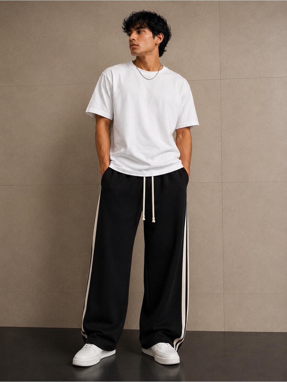 Unisex Wide Leg Track Pants 2-Pack Black & Brown